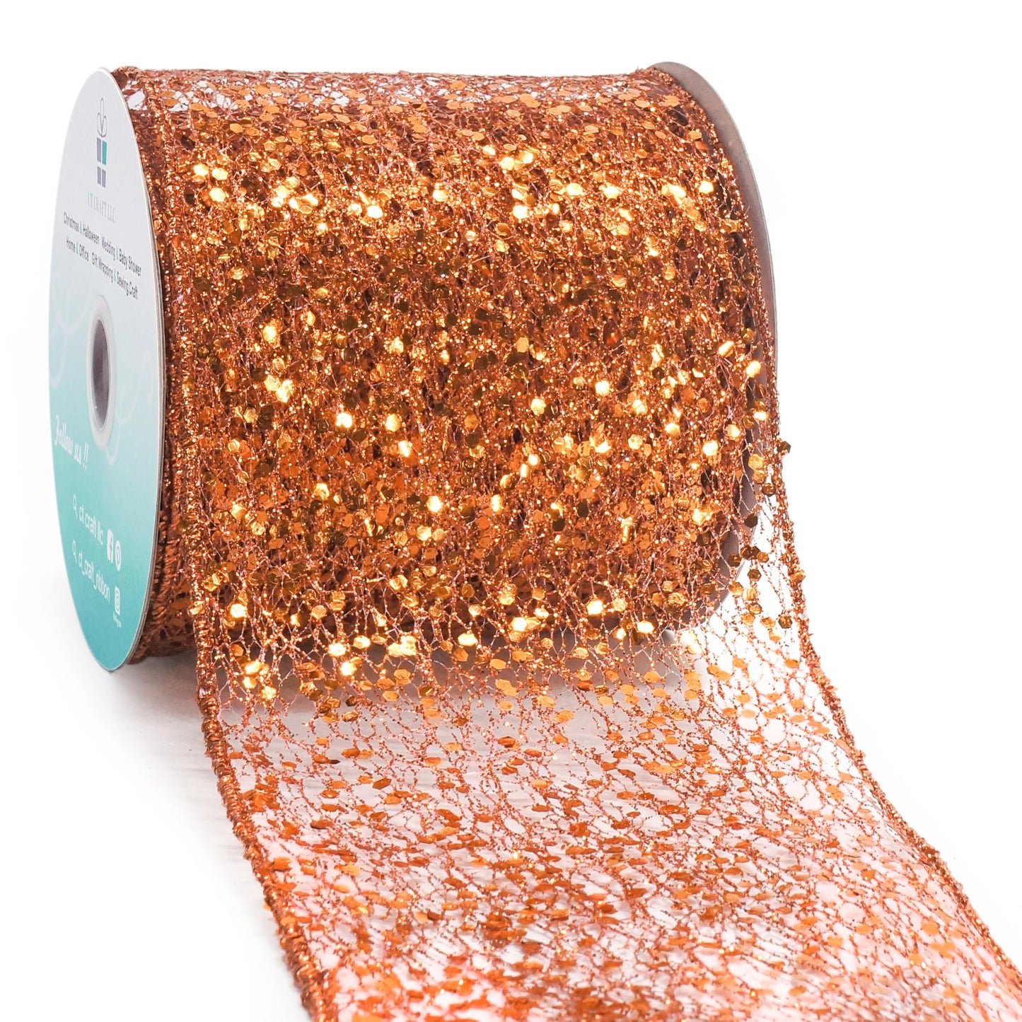 CT CRAFT LLC Sparkling Glitter Mesh Wired Ribbon 4" x 10 Yards Bronze Orange for Christmas Home Decor Bow Gift Wrapping DIY Crafts Wreath