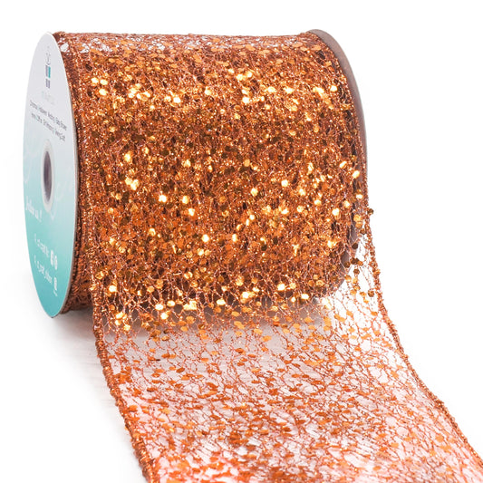 CT CRAFT LLC Sparkling Glitter Mesh Wired Ribbon 4" x 10 Yards Bronze Orange for Christmas Home Decor Bow Gift Wrapping DIY Crafts Wreath