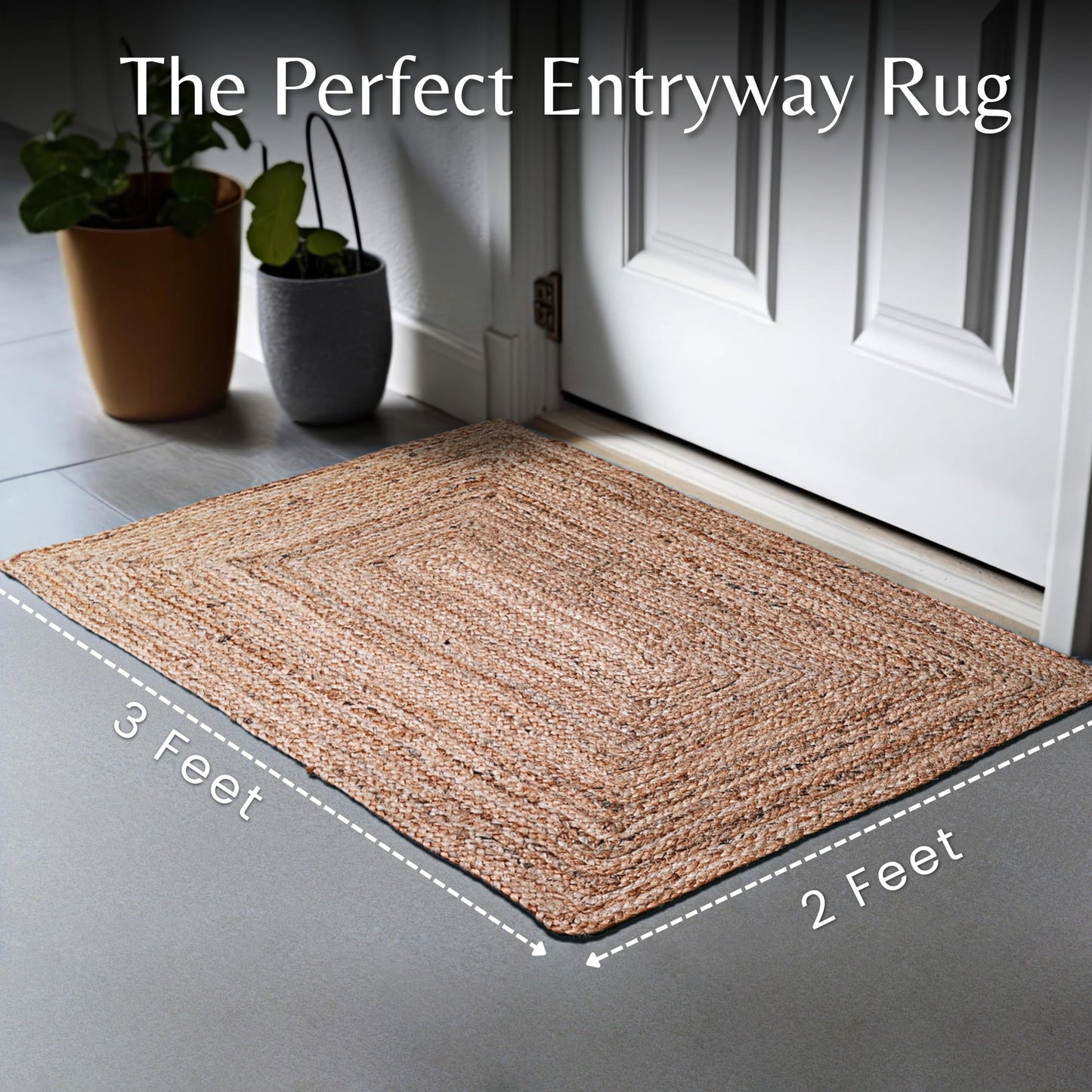 Ramanta Home Hand Woven Jute Braided Rug 2'x3' - Natural, Boho Reversible Floor Carpet for Living Room, Farmhouse Accent Rugs for Kitchen, Nursery, Kids Room, Bedroom, Patio - 24X36 Inch