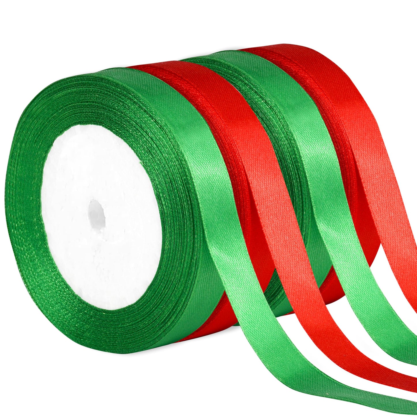 Hoplito 4 Rolls 15mm Wide Christmas Ribbons Total 100 Yards Holiday Satin Ribbons Fabric for DIY Craft Gift Wrapping and Christmas Party Festival Decorations, Red & Green