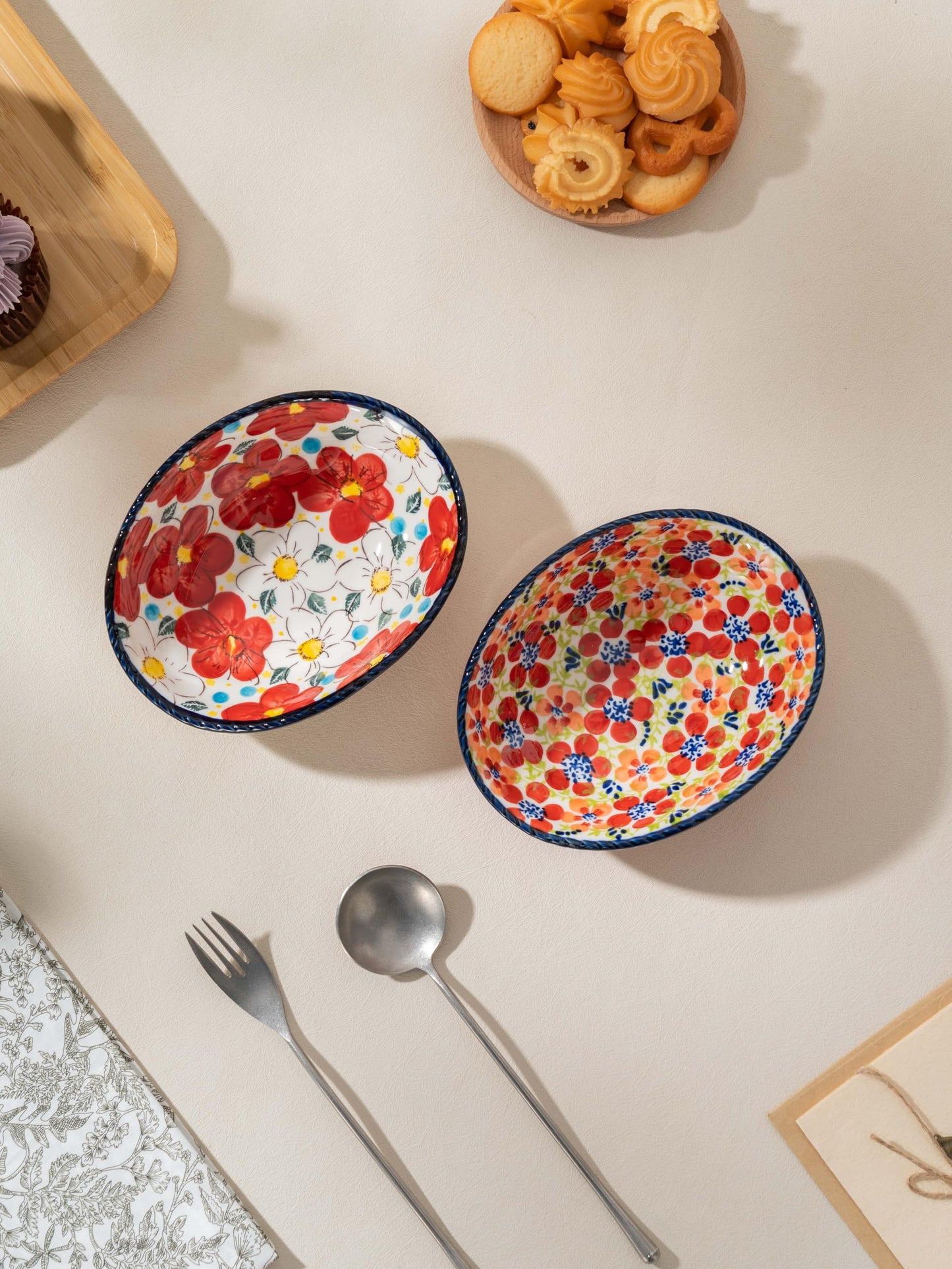 silesia Handmade 8 oz Small Bowls - Ceramic Hand Painted Bowl Great for Snacks, Nuts, Candy, Appetizer, Olive, Salsa, Dipping, Dessert, Sauce in Gift Box, 6.5 inch, Set of 2, Jungle Floral
