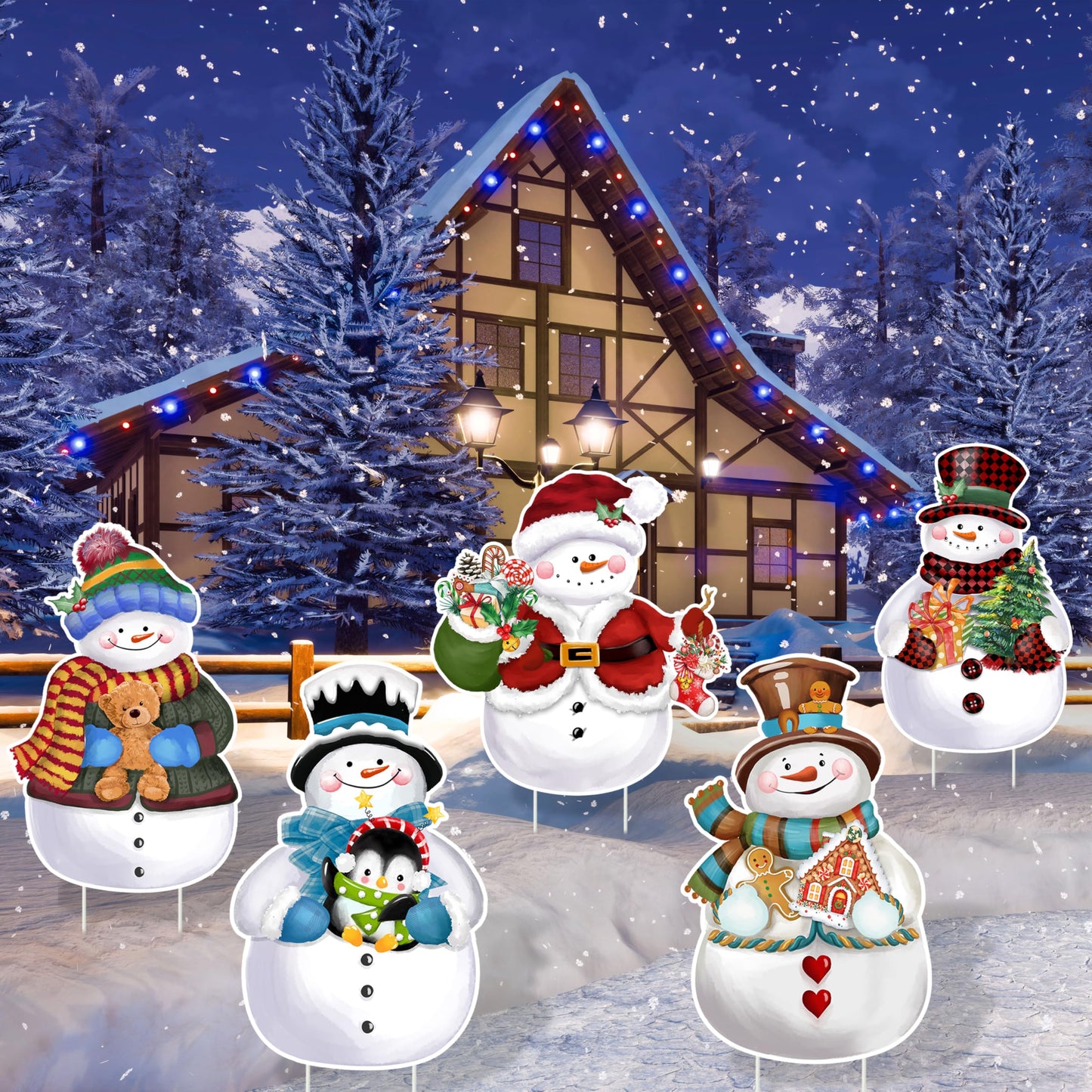 TREWAVE 9 Pcs Christmas Yard Signs with Stakes - Snowman Yard Stakes - Winter Outdoor Christmas Yard Decorations - Holiday Garden Signs for Lawn Pathway Outside Decor