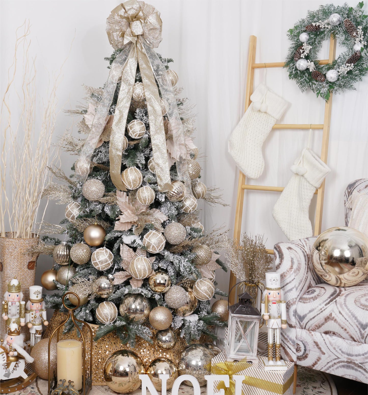Christmas Glitter Stems 24pcs Artificial Pine Tree Picks for Christmas Tree Ornaments fillers, DIY Xmas Wreath, Crafts, Garland, Holiday, Party, Wedding and Home Decoration (Champagne Gold)