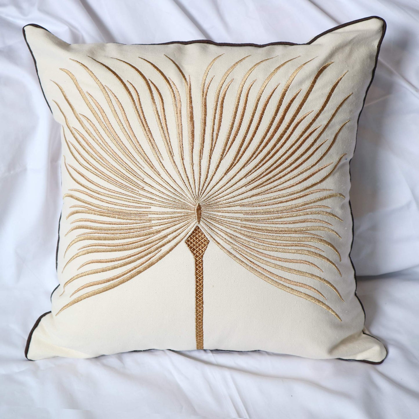 Hodeco Embroidery Throw Pillow Covers 18x18 Home Decor Fine Thread Dandelion Flower Pillow Cover for Couch Bedroom Chair 100% Cotton Canvas Floral Cushion Cover 45x45cm, Beige Pack of 2