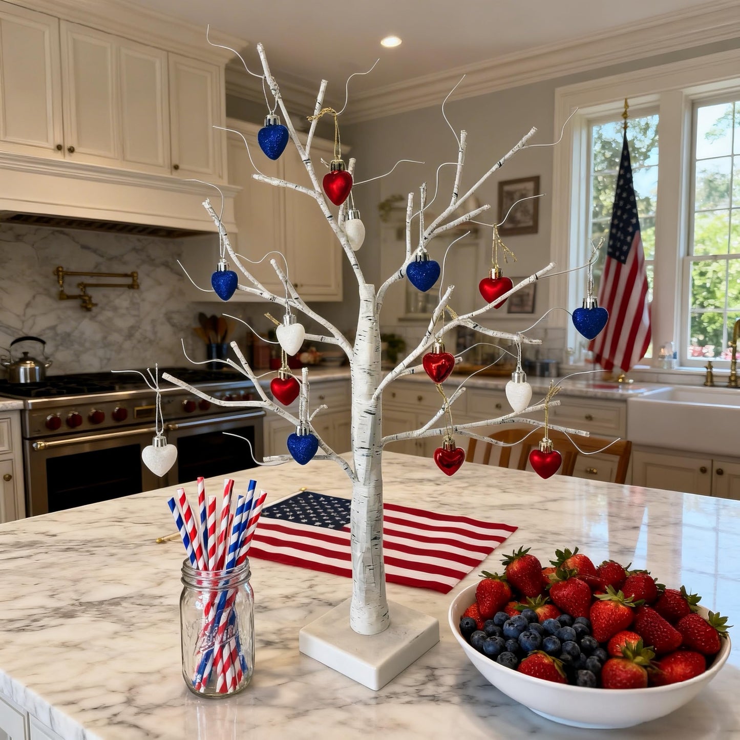 HipTree Mini Patriotic 4th of July Tree Ornaments Decorations,20ct 1.18 Inch Red White Blue Heart Shaped Baubles for Memorial Day, Independence Day,Veterans Day, Flag Day,American Party Decorations