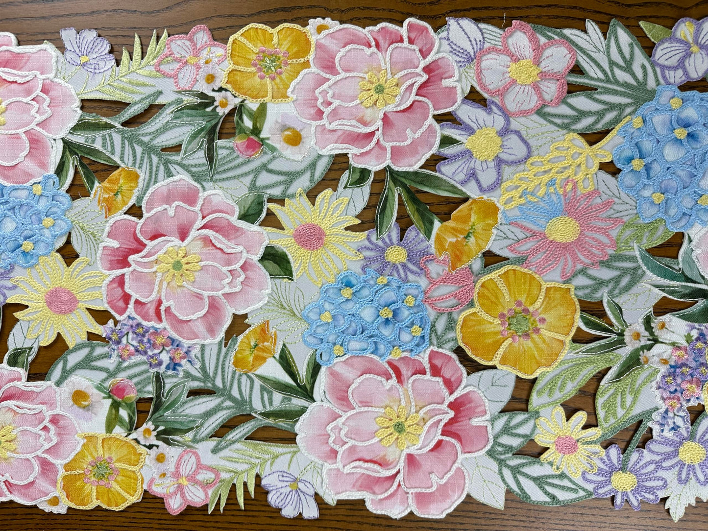 KEVA Floral Spring Table Runner 36inches Long, Flower Cutwork Embroidered Table Runner 13inch x 36inch, Easter Seasonal Spring Table Decorations for Kitchen Dining Table