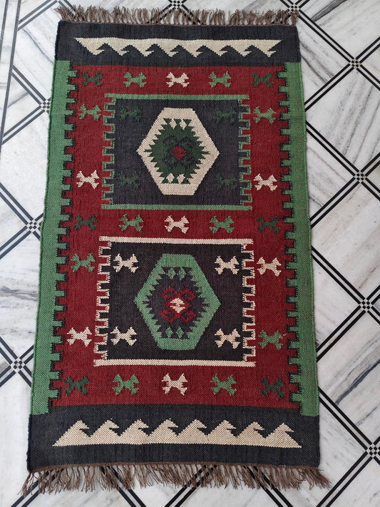 Jaipur Art & Rugs 3'x5' Reversible Kilim Area Rug – Handwoven Wool & Jute Flatweave – Indoor/Outdoor Rug for Living Room, Bedroom, Dining, High-Traffic Areas, Lake House Decor (Multicolor 4)