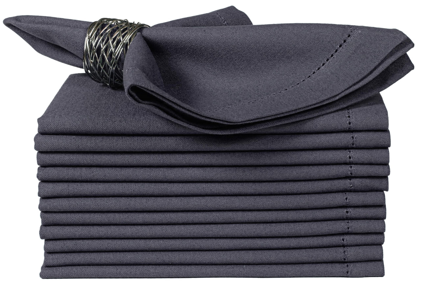 Bedding Craft Cotton Cloth Dinner Napkins Set of 12 – 18x18 Steel Grey with Hemstitched Mitered Corners – Machine Washable Reusable Napkins for Thanksgiving & Christmas