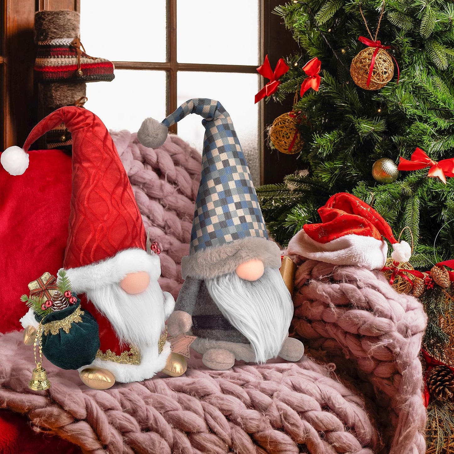 EKARSEN Handcraft Gnome Christmas Decorations - Large-Sized 18 Inch Nordic Gonk Figurine Cute Scandinavian Tomte Dwarf Home Decor and Sweet Gift for Traditional Festivals