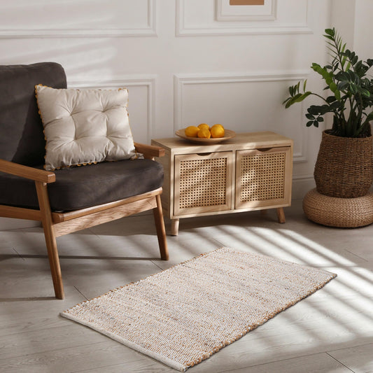 Savi Home Jute Cotton 24 x 36 Hand Woven Natural Farmhouse Area Rug for Living Room Bedroom Kitchen Hallway Entryway- Rustic Vintage Bohemian Decor