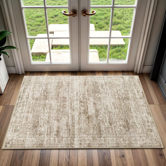 Soalmost 2x3 Washable Rugs for Kitchen, Floor, Entryway, Powder Room Small Area Rug Non-Slip Vintage Low Pile Throw Door Mat Brown