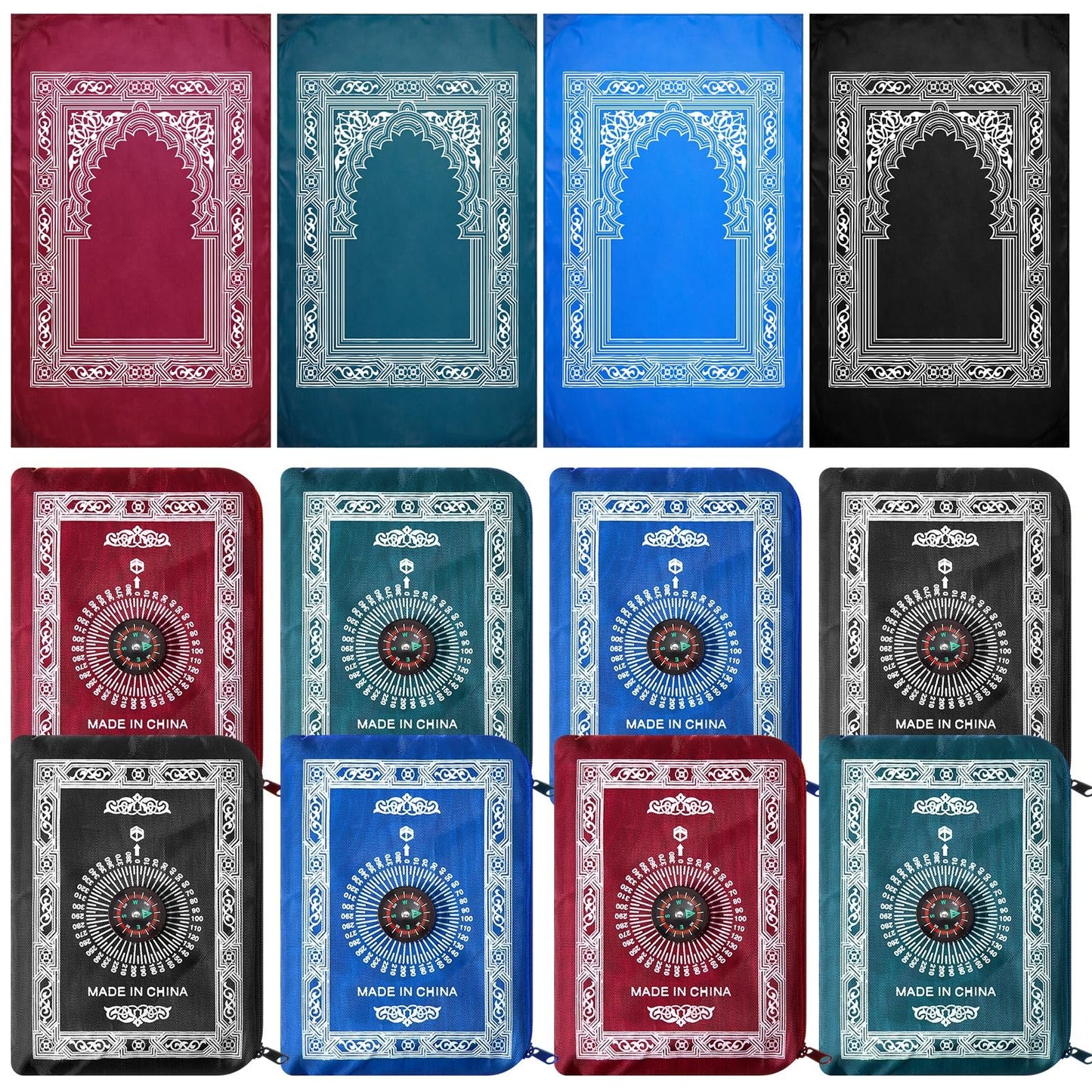 Mindsoft 8 Pcs Portable Travel Prayer Mat with Compass Islamic Waterproof Polyester Praying Rug with Pocket Sized Carry Bag for Muslim Ramada Eid Gifts (60 cm x 100 Cm)