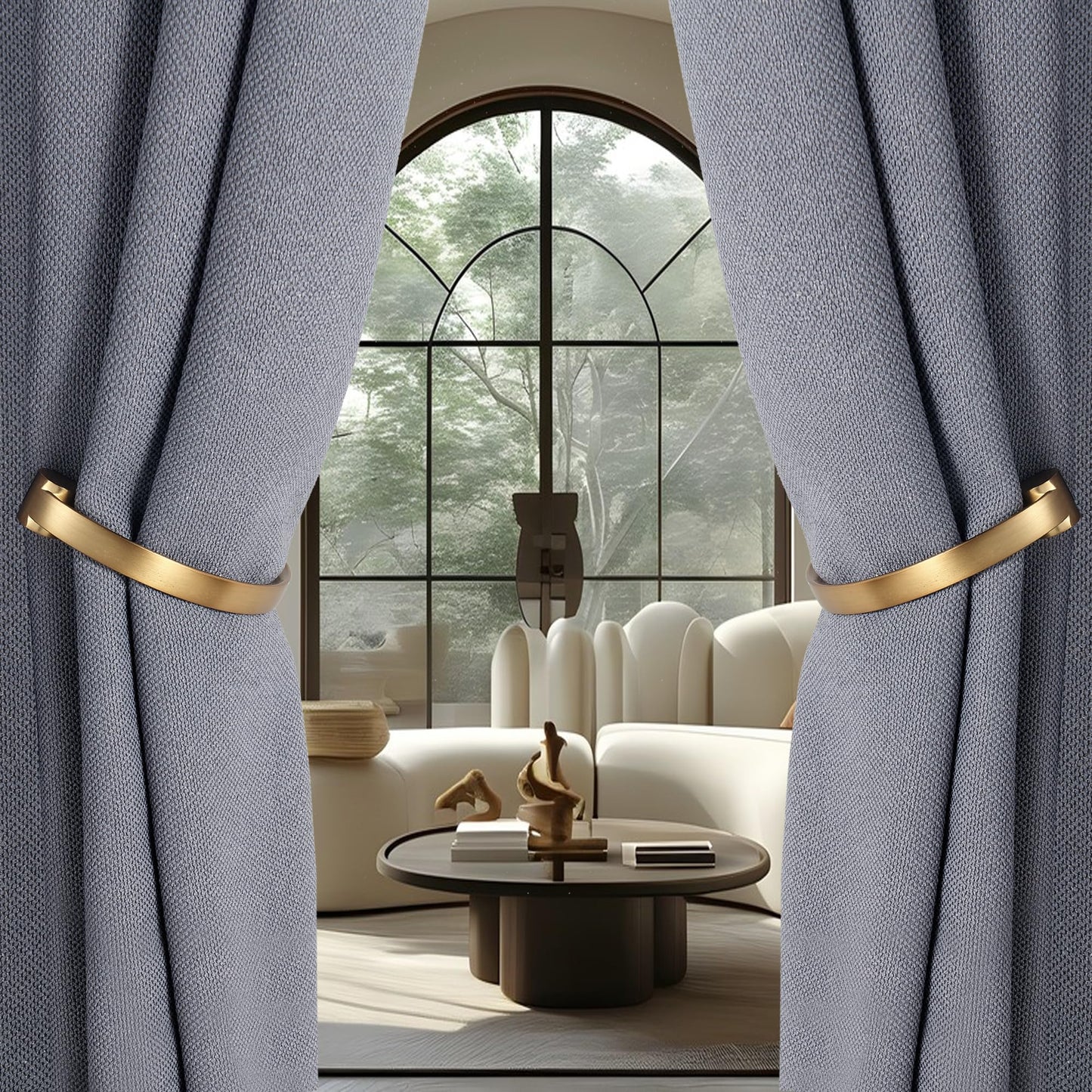 Mayrhyme Curtain Holdbacks 2Pcs,Warm Gold Barrel Zinc Alloy Curtain Tiebacks,Wall Mounted Curtain Holders for Drapes.