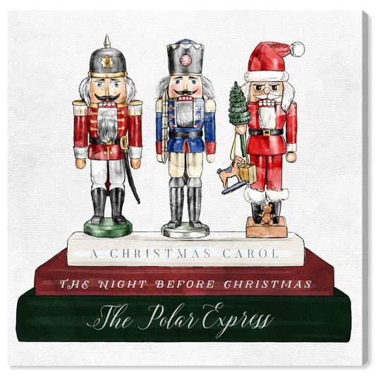 The Oliver Gal Artist Holiday Nutcracker Books' Contemporary Canvas Wall Art Print for Home Decor and Office. The Christmas Decor Collection Gallery Wrapped and Ready to Hang, Red, Blue, 12 x 12 inch, (24149_12x12_CANV_XHD)