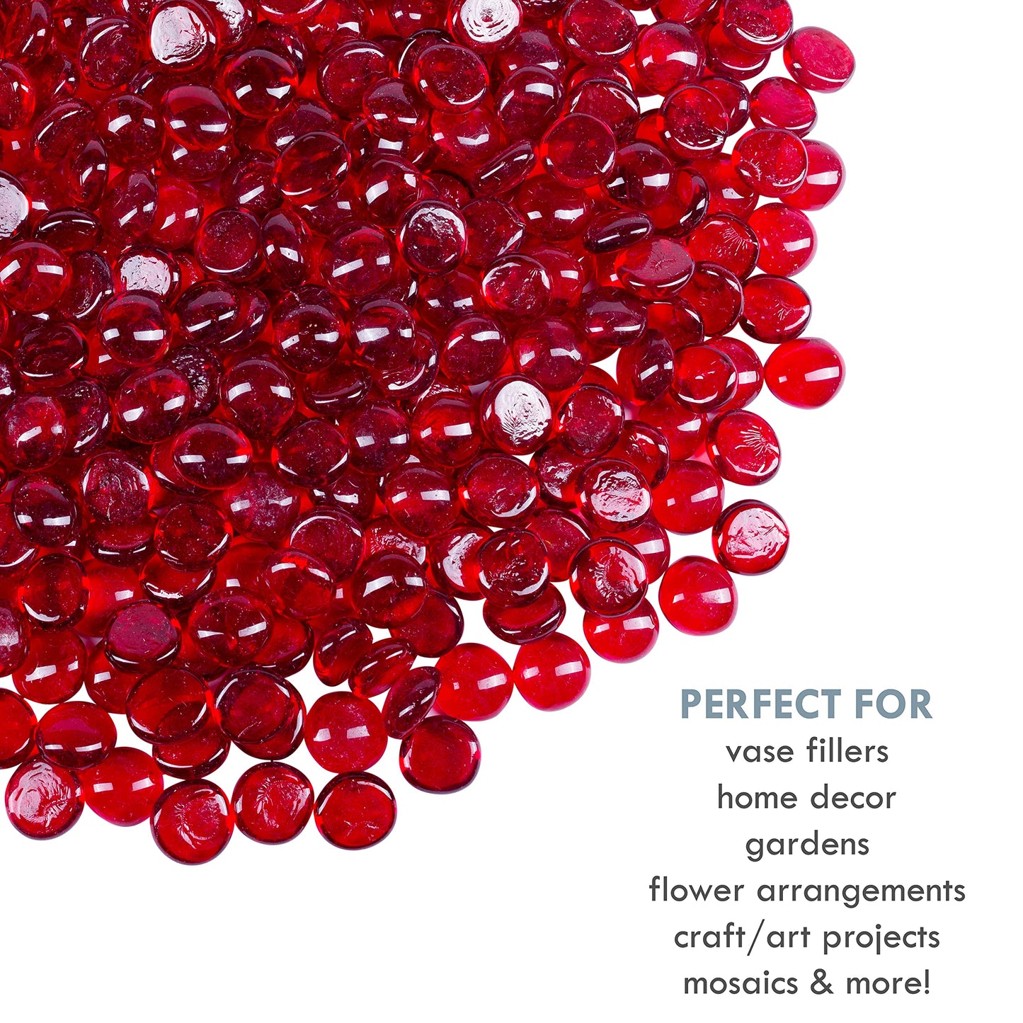 Galashield Flat Glass Marbles for Vases Red Glass Gems Beads Pebbles Vase Filler (1 LB, Approx. 105 PCS)