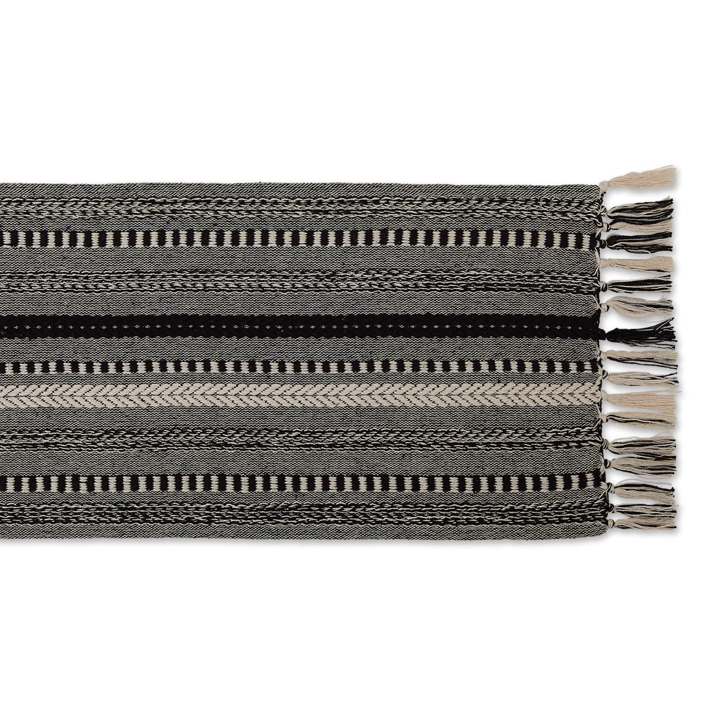 DII Farmhouse Braided Stripe Table Runner Collection, 15x72 (15x77, Fringe Included), Black
