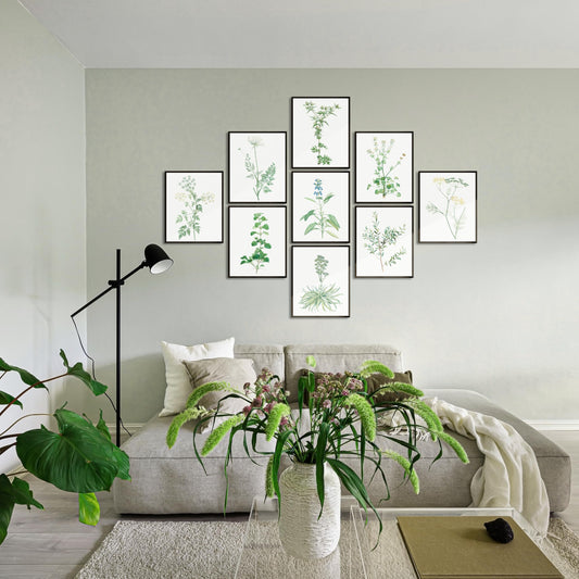 LANCHI95 botanical wall art - Minimalist Aesthetic Rose Collection, Bedroom Wall Art, Sage Green Eucalyptus Leaf Prints for Office (9pcs- 8x10in- UNFRAMED) (Botanical)