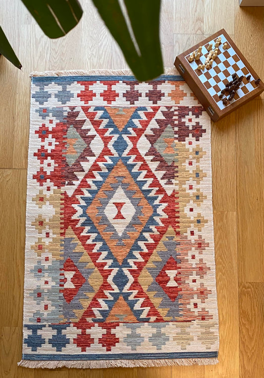 Secret Sea Collection: Modern Kilim Series Small Area Rug, Washable, Reversible, Cotton (2 x 3 feet, Eternal Flow)
