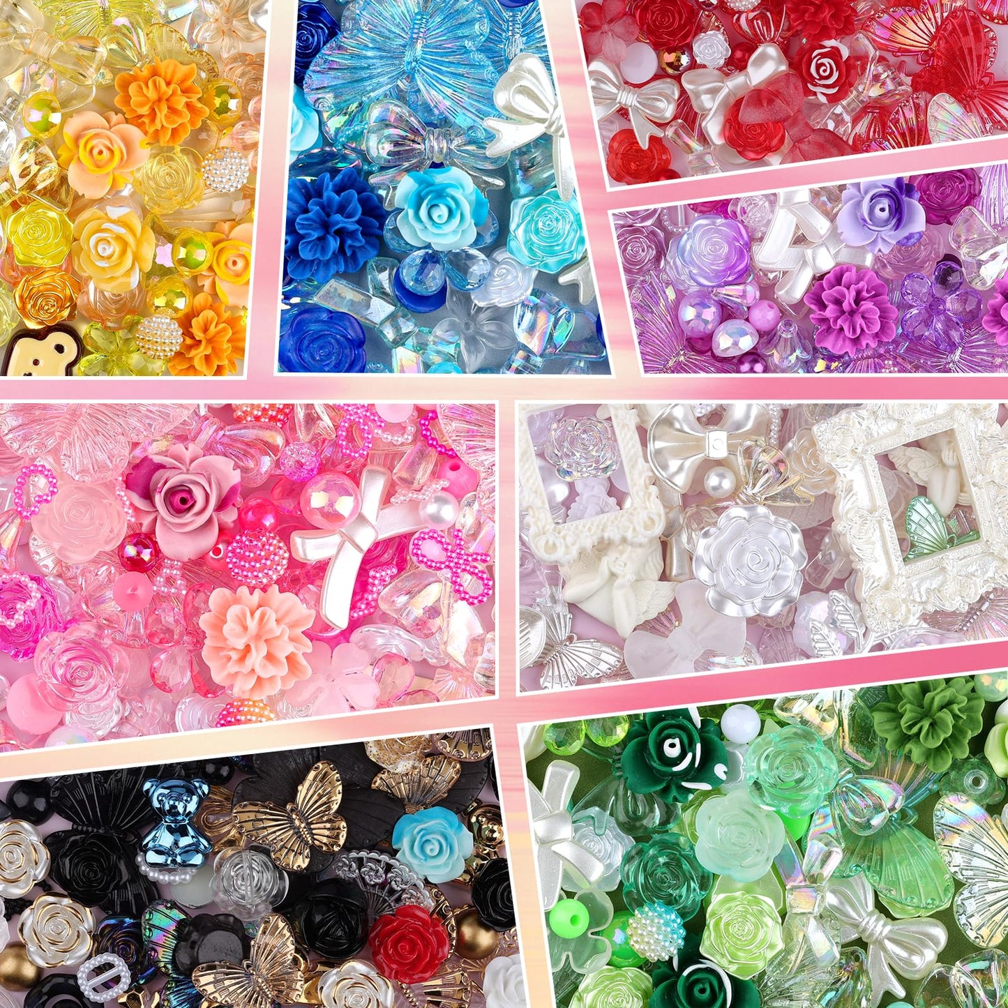 Kikonoke 350 Pieces 3D Resin Rose Flower Bows Butterfly Embellishments Angel Charms Picture Frame with Flatback Pearl Beads for Craft DIY Making Supplies (White)