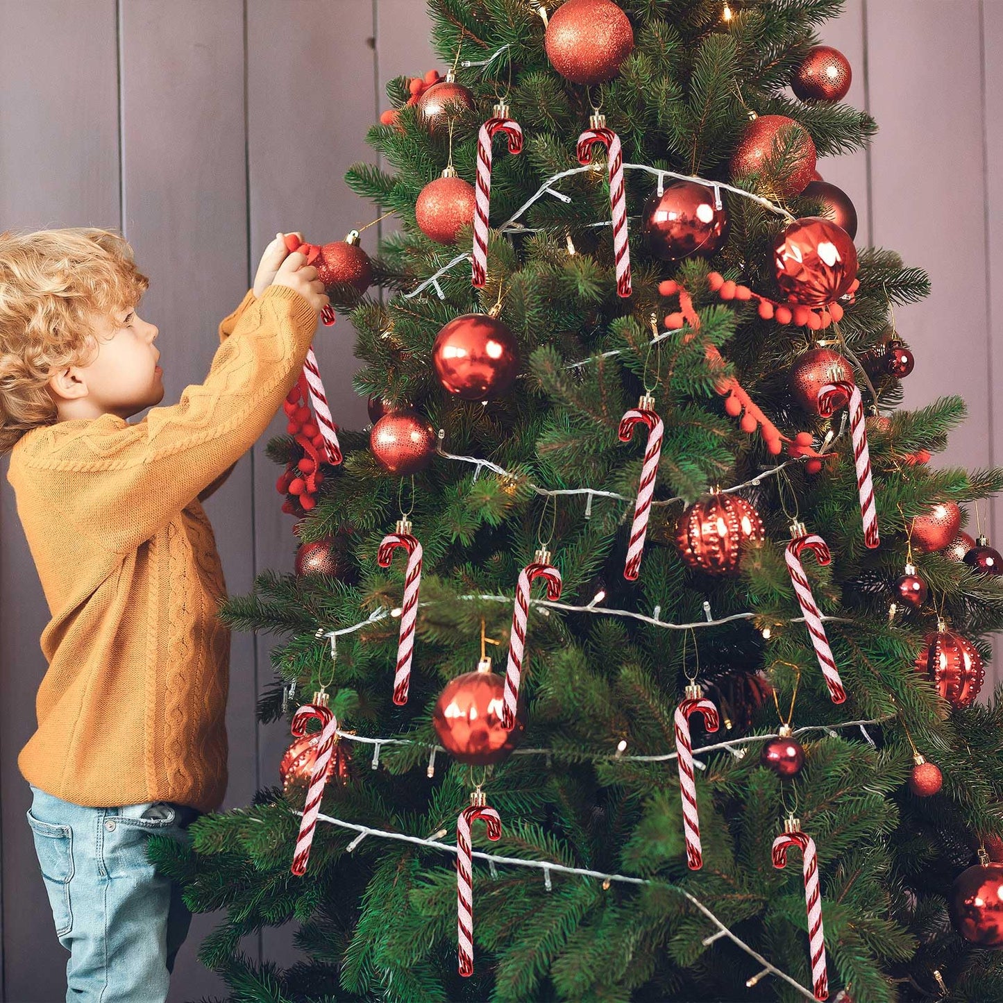 HFATMOS 12 Pcs Christmas Glitter Canes Ornaments Christmas Tree Hanging Decorations Set DIY Crafts for Home Holiday Wedding Indoor Outdoor Party Decorations Red