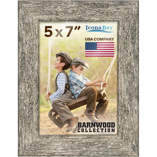 Icona Bay 5x7 Brown Oak Picture Frame, Country Rustic Style 5 x 7 Photo Frame, Table Top or Wall Mount, Barnwood Collection