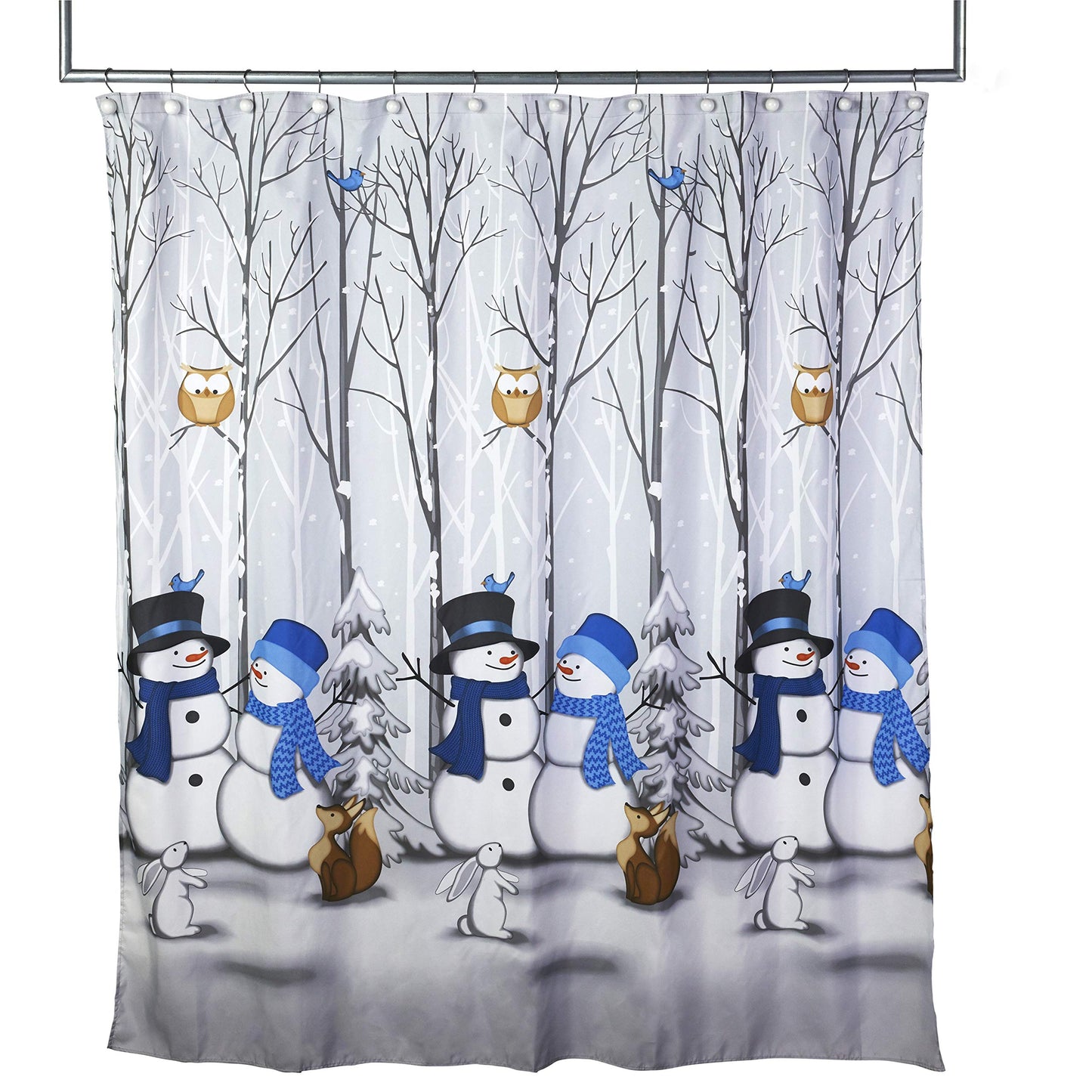 SKL Home Christmas Winter Friends Snowman Shower Curtain, Blue