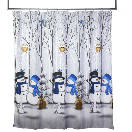 SKL Home Christmas Winter Friends Snowman Shower Curtain, Blue