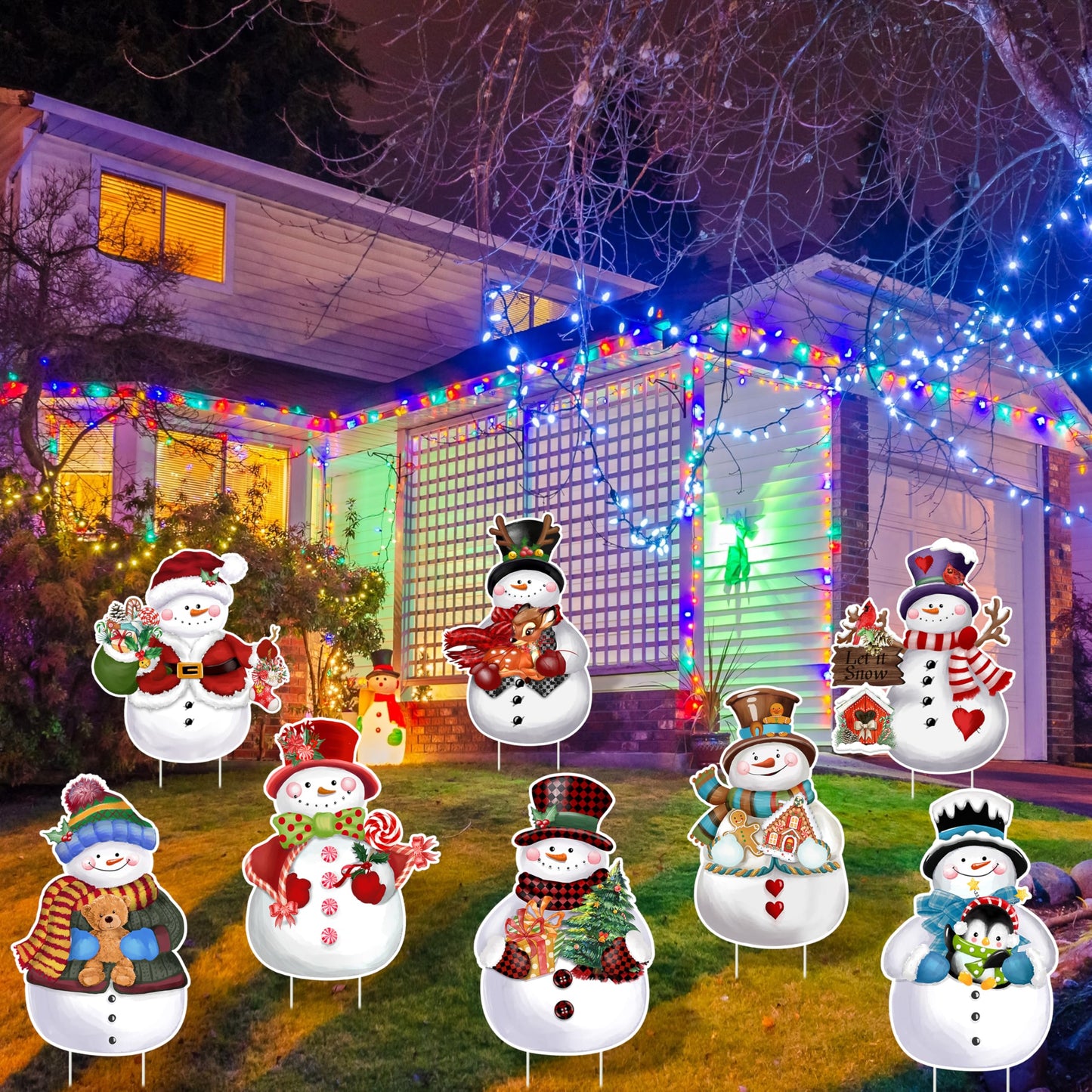 TREWAVE 9 Pcs Christmas Yard Signs with Stakes - Snowman Yard Stakes - Winter Outdoor Christmas Yard Decorations - Holiday Garden Signs for Lawn Pathway Outside Decor