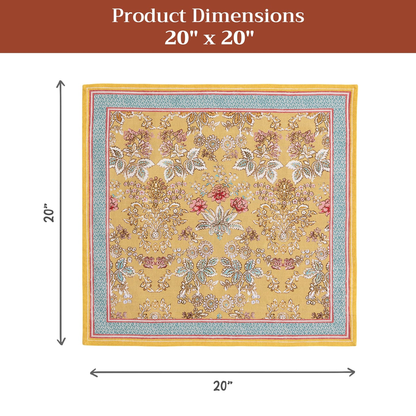 Maison d' Hermine Cloth Napkins Set of 4 100% Cotton Everyday Reusable Square Napkins Cloth Washable Dinner Party Wedding Restaurant Gifts for Mothers Day Spring/Summer (Marquise, 20" x 20")