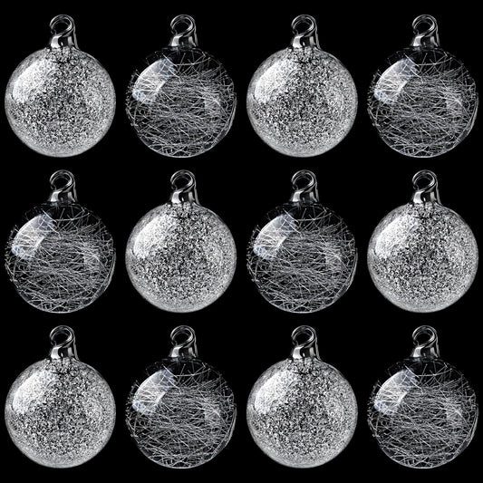 Suilung 12 Pcs Clear Glass Christmas Ornaments Balls Bulk Hand Blown Glass Ornaments for Christmas Tree Hanging Decorative Ball for Xmas Holiday Wedding Birthday Home Party Decor