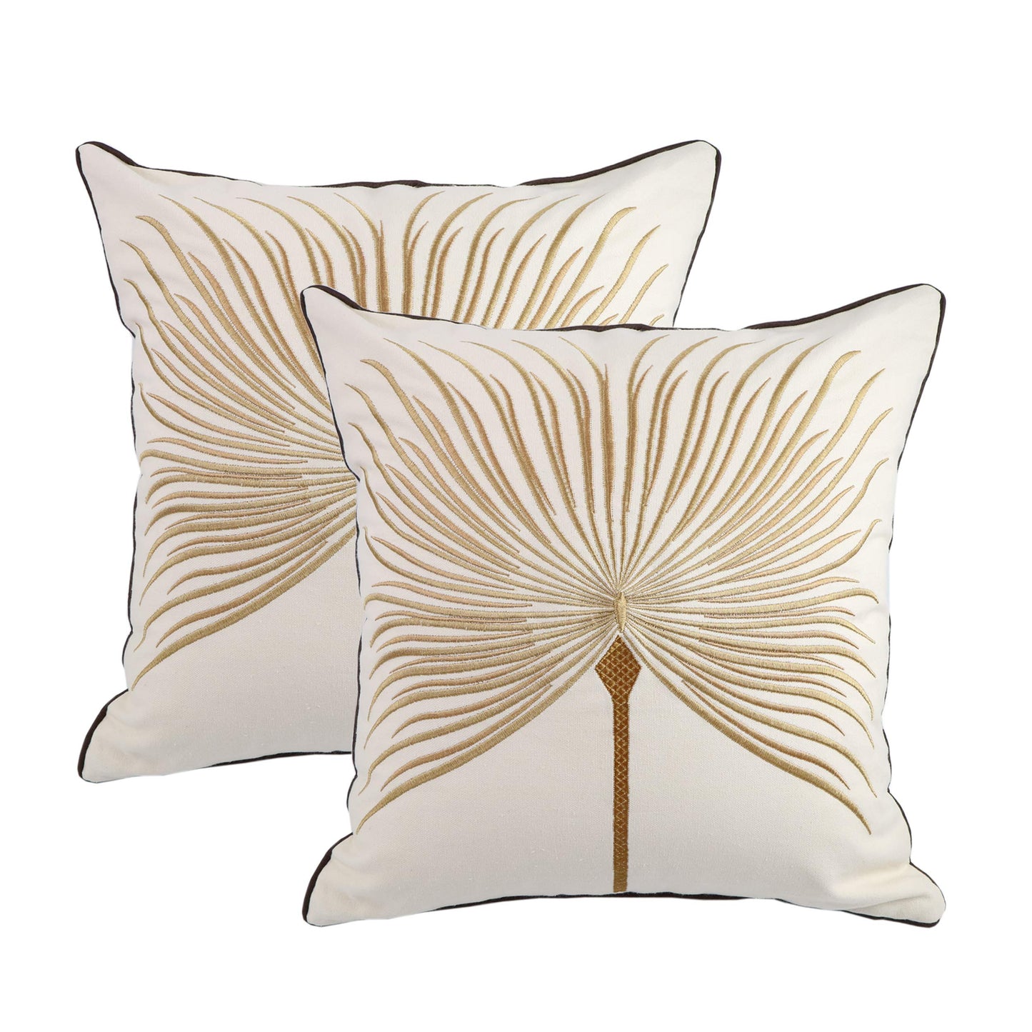 Hodeco Embroidery Throw Pillow Covers 18x18 Home Decor Fine Thread Dandelion Flower Pillow Cover for Couch Bedroom Chair 100% Cotton Canvas Floral Cushion Cover 45x45cm, Beige Pack of 2
