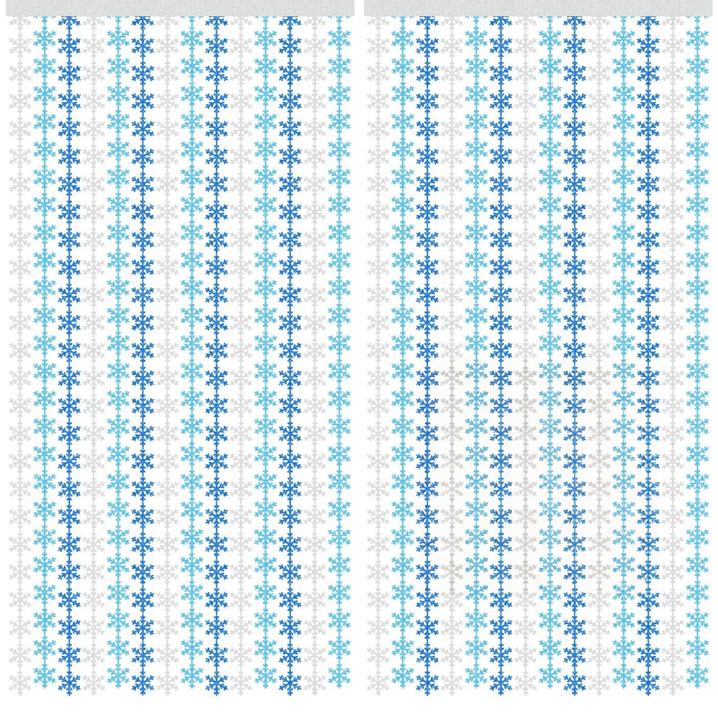 Avikosi 2 Pack Snowflake Foil Fringe Curtains, 3.3×6.6 ft Blue Tinsel Backdrop Streamers for Frozen Theme Birthday, Winter Wonderland Party, Baby Shower, Holiday Wall Decor