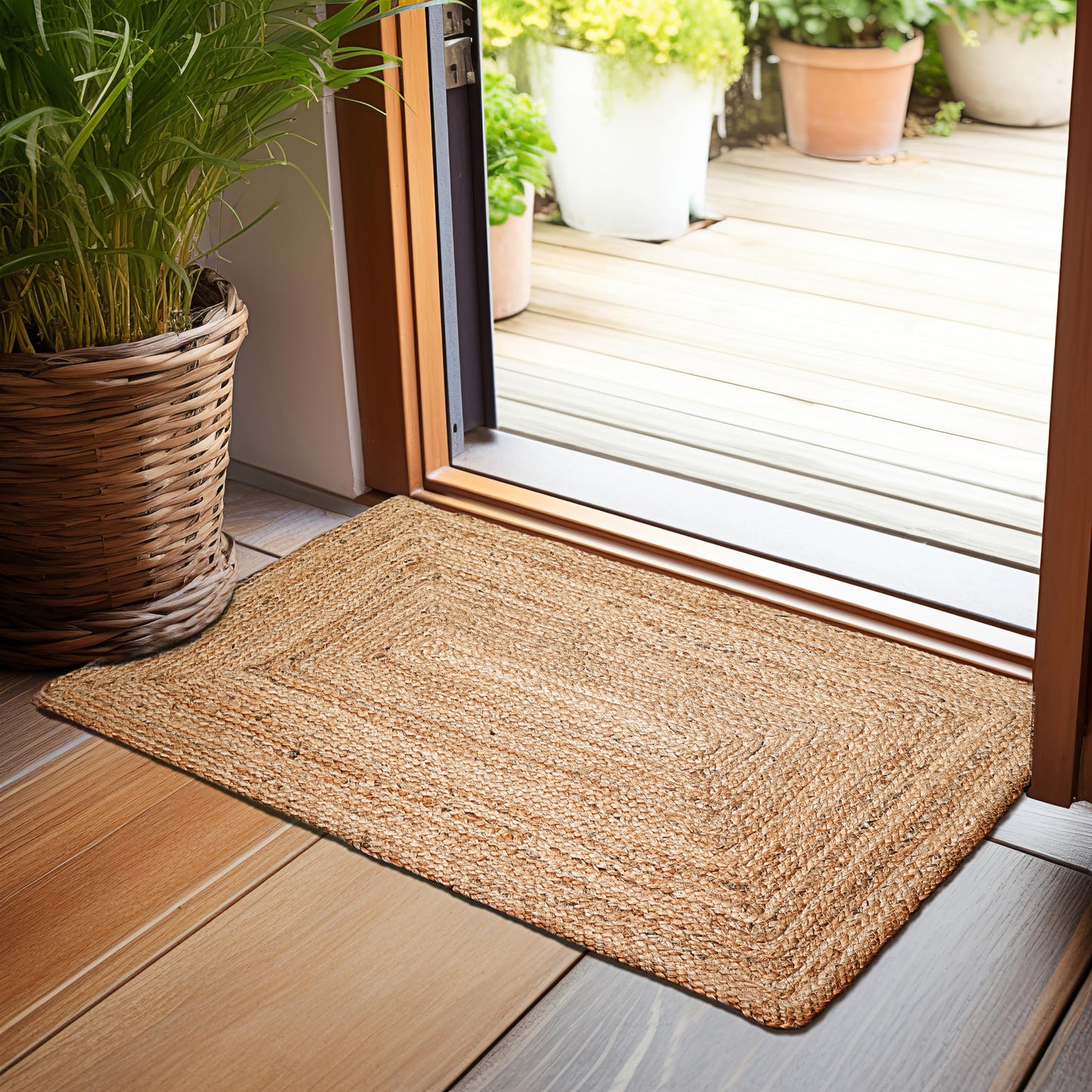Hausattire Hand Woven Jute Braided Rug, 2'x3' – Natural, Reversible Boho Entry Area Rugs for Kitchen, Living Room I Farmhouse Indoor Outdoor Decorative Floor Rug, 24x36 Inches