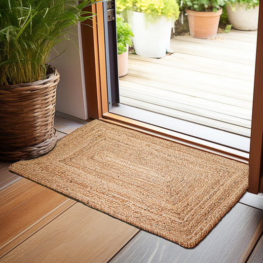 Hausattire Hand Woven Jute Braided Rug, 2'x3' – Natural, Reversible Boho Entry Area Rugs for Kitchen, Living Room I Farmhouse Indoor Outdoor Decorative Floor Rug, 24x36 Inches