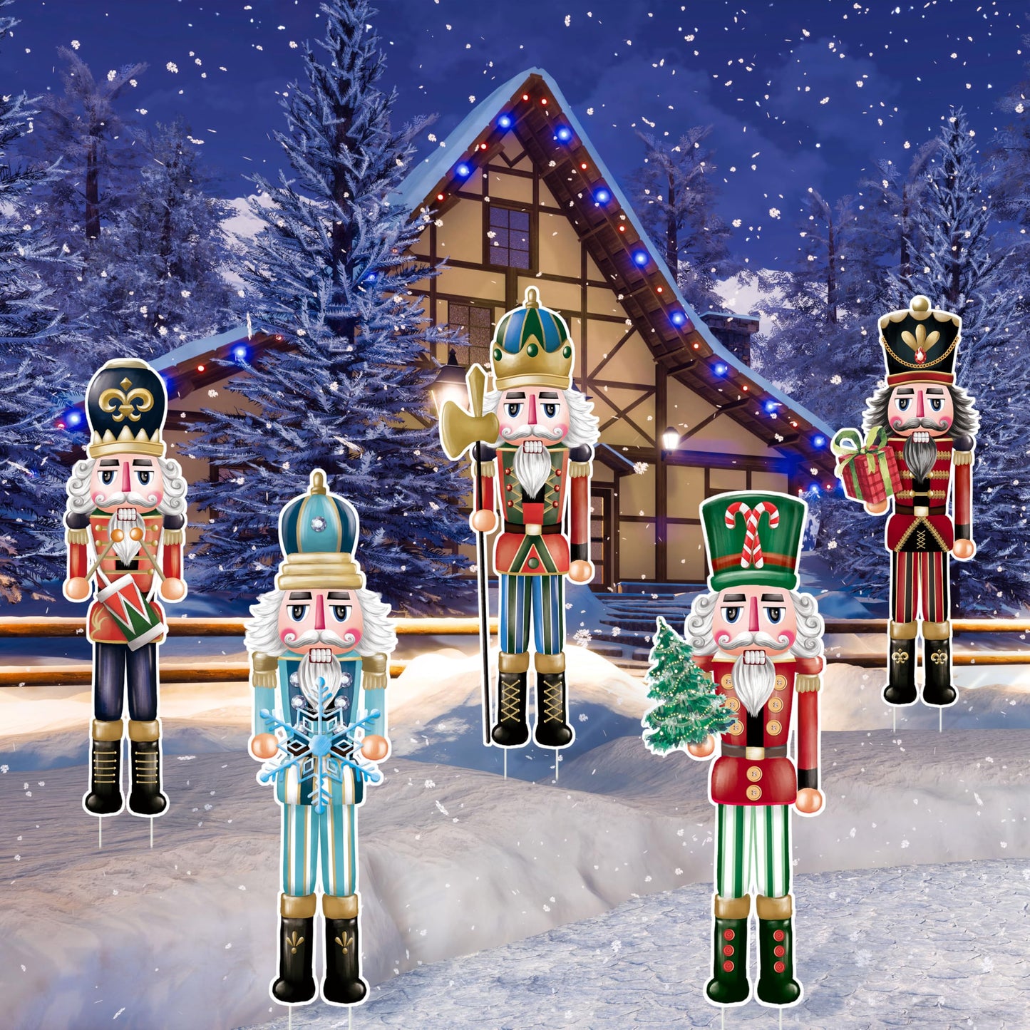 TREWAVE 9 Pcs Christmas Yard Signs with Stakes - Nutcracker Yard Stakes Winter Outdoor Decorations for Lawn Pathway Outside Decor