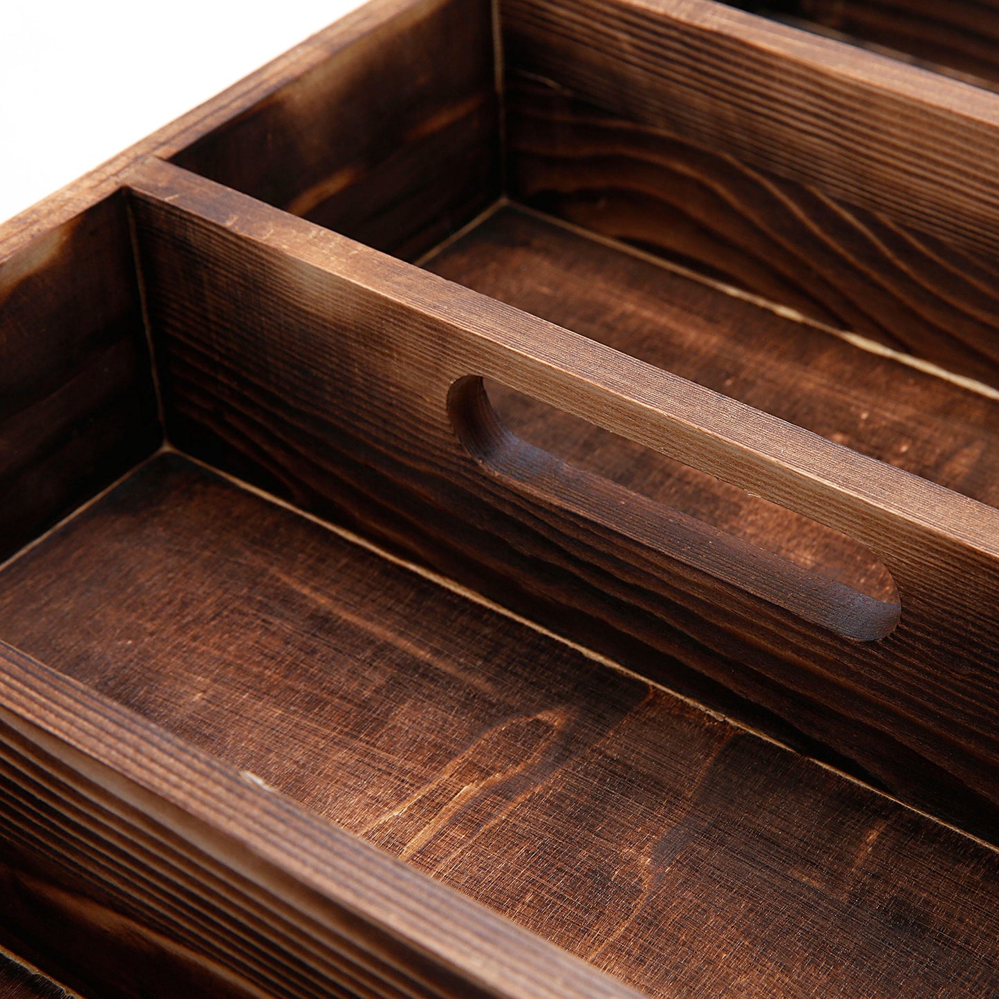 MyGift Burnt Wood Drawer Organizer Tray with 4 Slots, Multipurpose Utensil, Cutlery, Tools Wooden Bin