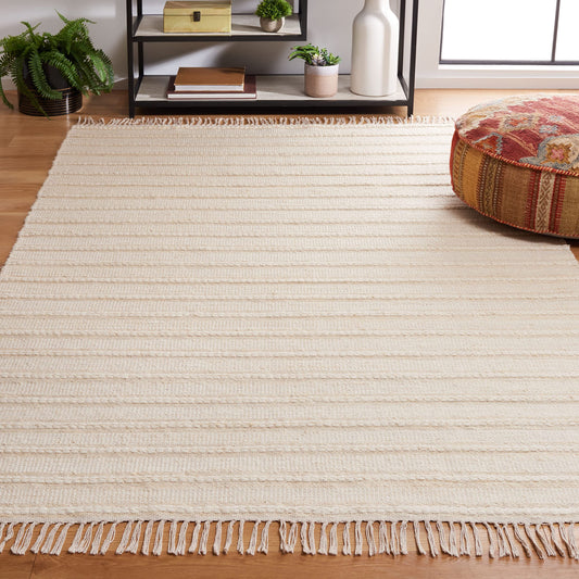 SAFAVIEH Kilim Collection Area Rug - 6' x 9', Natural & Ivory, Handmade Boho Stripe Fringe Jute & Wool, Ideal for High Traffic Areas in Living Room, Bedroom (KLM442A)