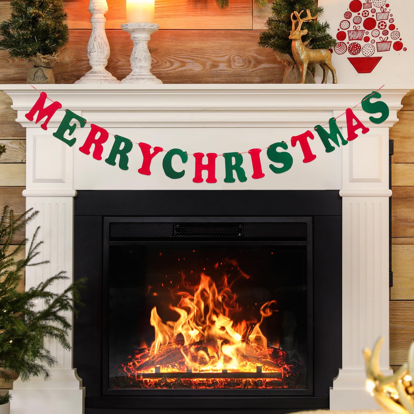 JSDJ Merry Christmas Banner Red Green Wool Felt Garland Christmas Decorations Indoor Happy Holiday Decorations Cute Hanging Decor for Mantel Fireplace Wall, Kids Bedroom, Living Room,Party Supplies