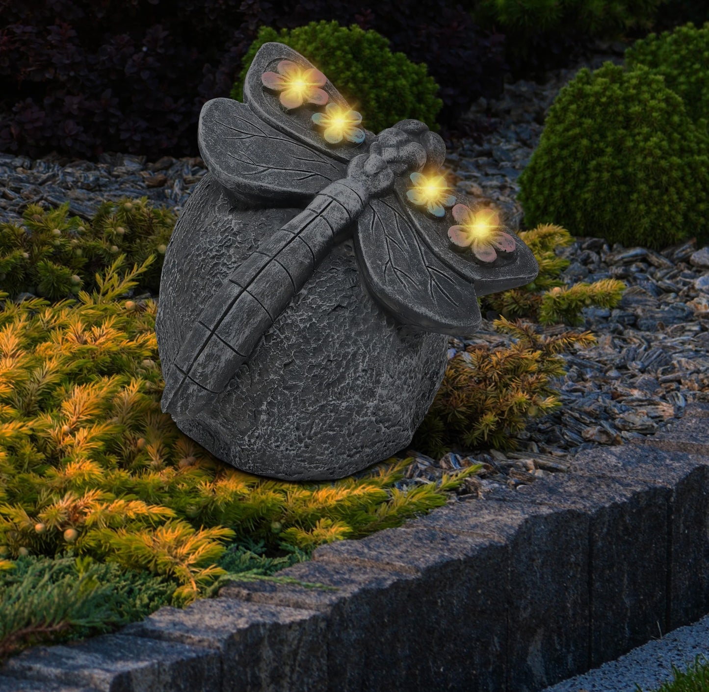 Gift Boutique Solar LED Dragonfly Garden Statue with Lights, Outdoor Resin Rock Decor for Patio Lawn Yard Pathway Flower Bed Decoration