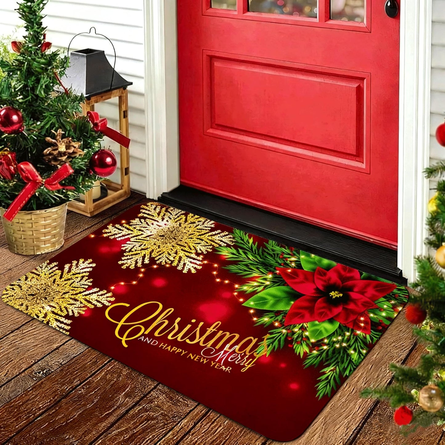 Christmas Door Mat 17x30 Inches, Non-Slip Silicone Holiday Floor Mat with Festive Design for Indoor & Outdoor, Washable Kitchen Bathroom Entryway Mat