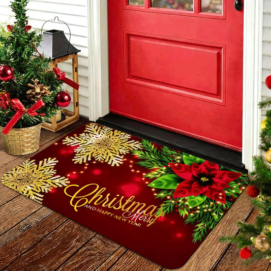 Christmas Door Mat 17x30 Inches, Non-Slip Silicone Holiday Floor Mat with Festive Design for Indoor & Outdoor, Washable Kitchen Bathroom Entryway Mat