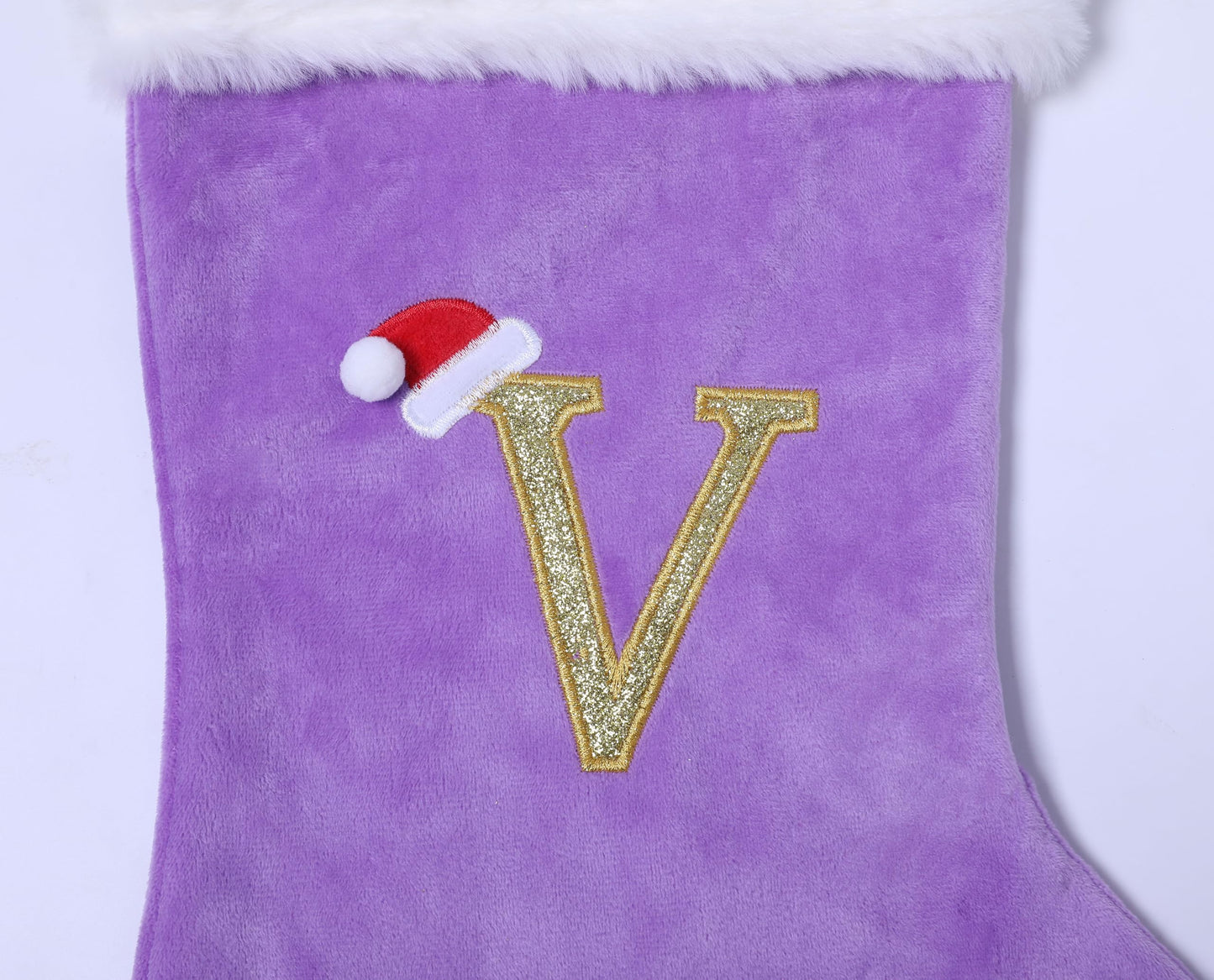 AUAWMLK 20-Inch Christmas Stocking with Embroidered Letter, Thick and Luxurious Purple Velvet with Super Soft Plush Cuff Personalized Festival Decoration for Xmas and New Year Party (Letter A)