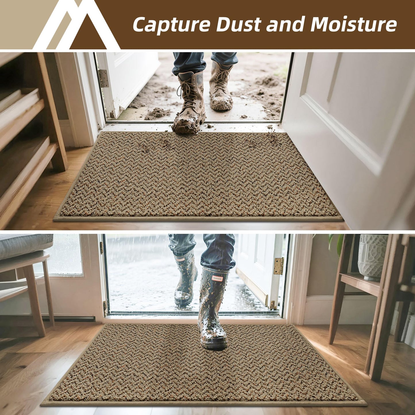 COSY HOMEER Door Mat 20" x 32", Non Slip Absorbent Entryway Rugs, Dirt Trapper Doormats, Washable Entrance Mats, Low Pile Welcome Floor Mat for Front Back Door and Entry Mats,Taupe