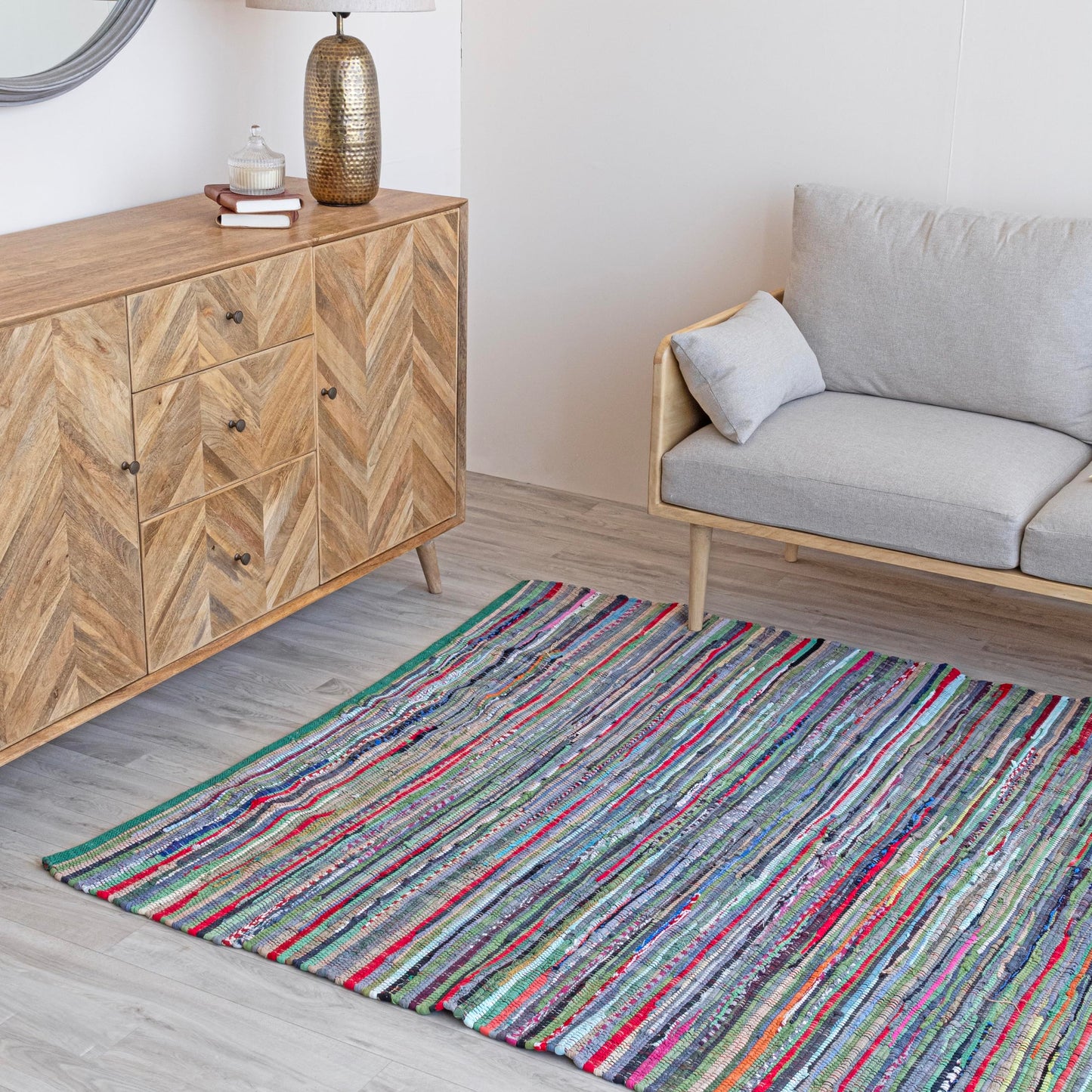 HOMEMONDE Boho Chindi Rag Rug 20"x32" Multi Green Recycled Soft Cotton Fabric Hand Crafted Reversible Boho Rugs for Entyrway, Doormat, Kitchen, Bedroom, Living Room