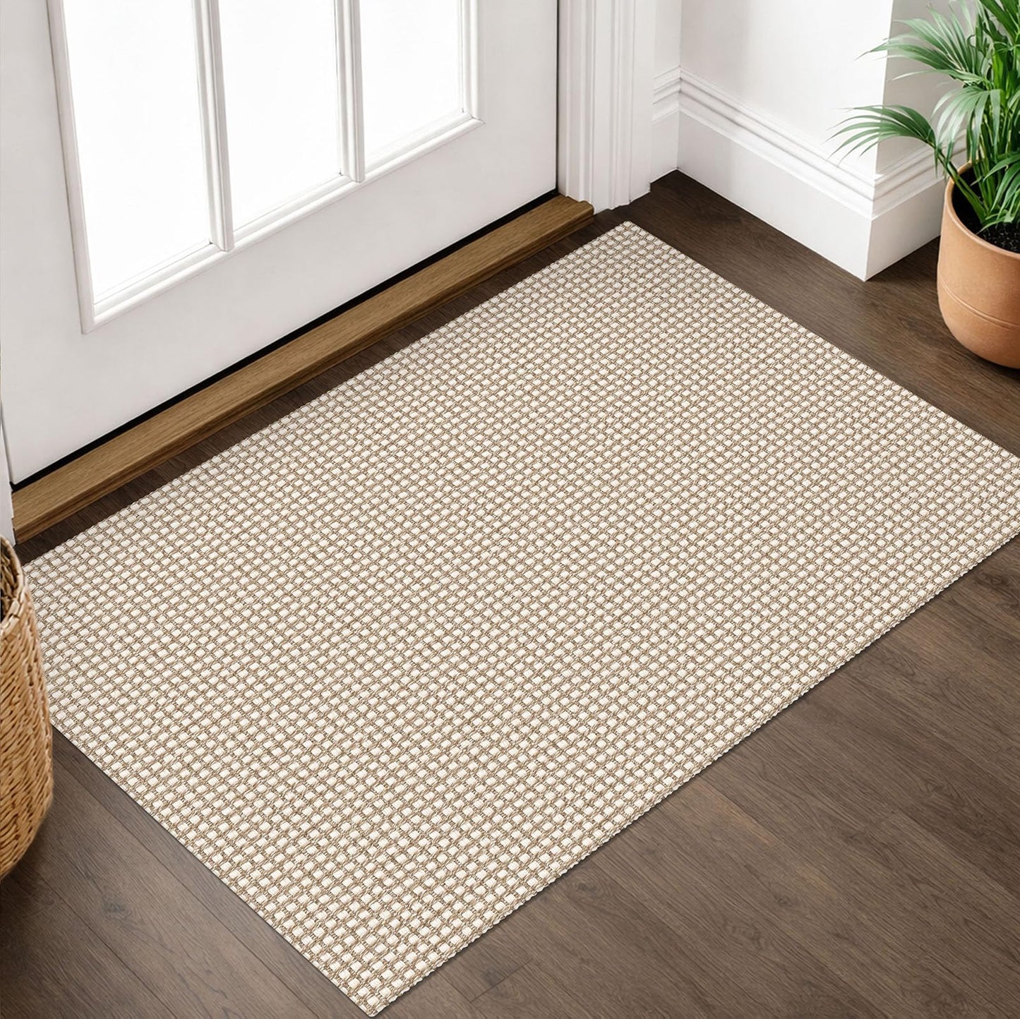 IOHOUZE Small Area Rug 2x3 Washable Woven Rugs for Entryway Non Slip Rubber Backed Front Door Rugs Indoor Doormat Throw Rug Floor Carpet for Entrance Kitchen, Beige/Khaki
