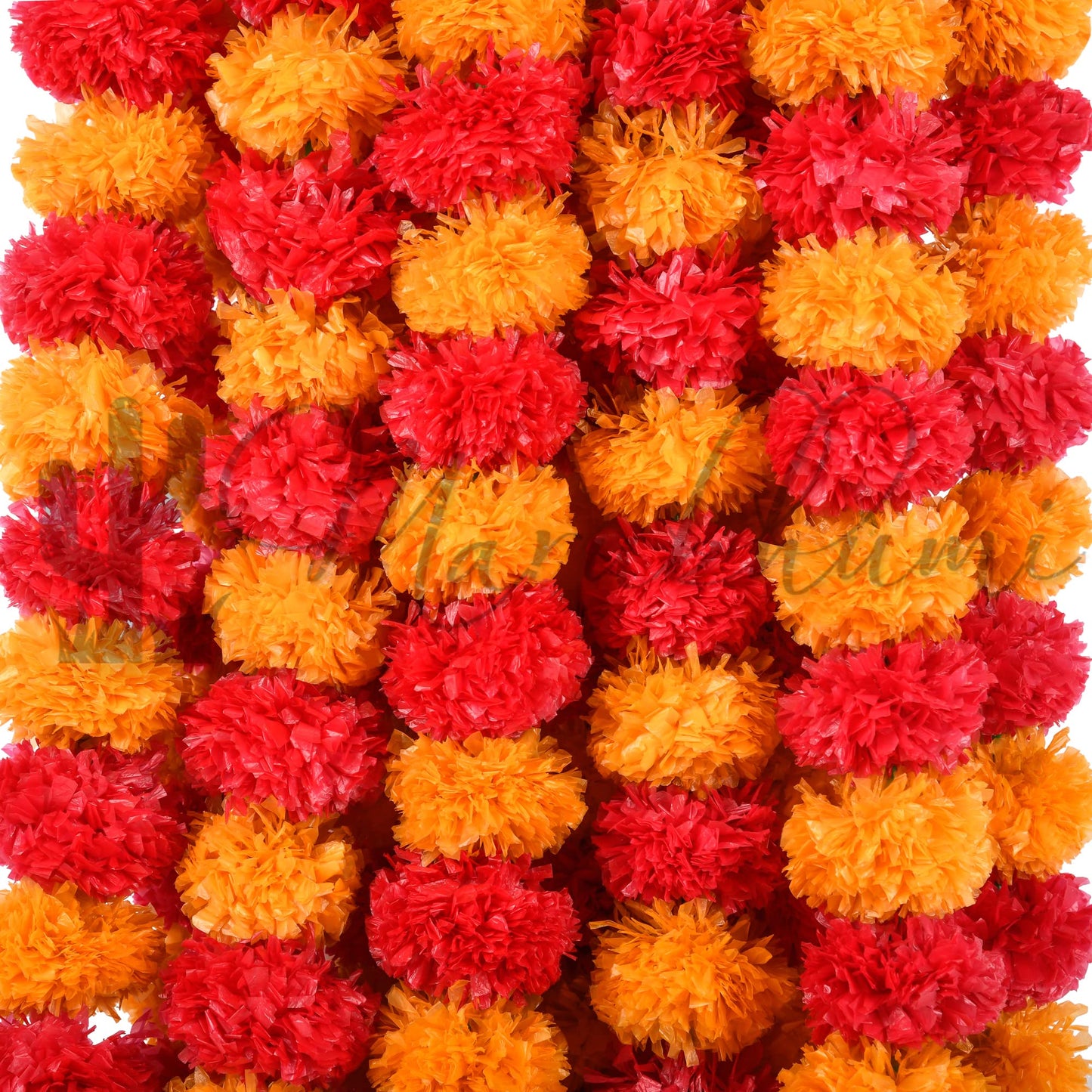 Marubhumi 5 PC - 5 feet Artificial Marigold Flower Garland – Long Strands for Diwali, Wedding & Festive Decoration – Traditional Indian Home Decor