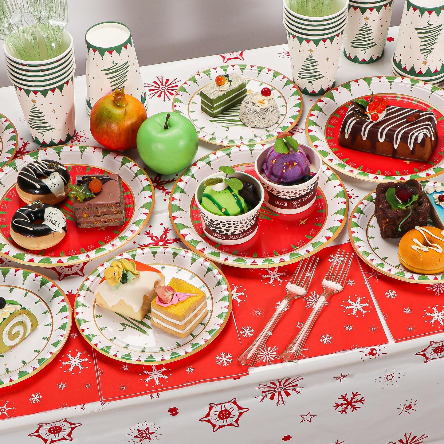 Atonofun Christmas Party Supplies, Merry Christmas Paper Plates and Napkins, Disposable Party Plates, 12oz Cups, Napkins and Forks for Xmas, Holiday Party Decorations Serves 24