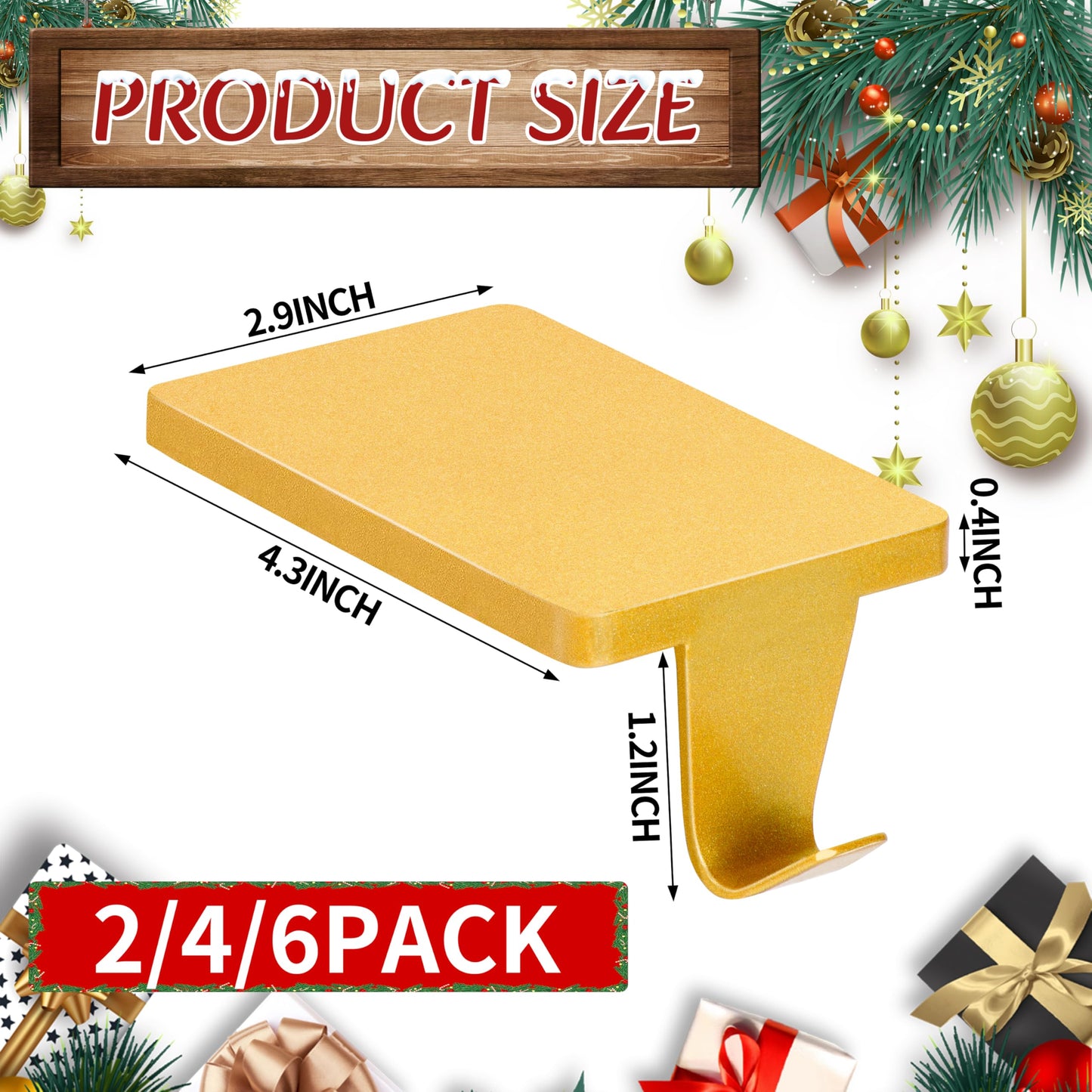 Palonu 2Pcs Gold Christmas Stocking Holders, Heavy Duty Mantle Hangers Cast Iron Hanging Hooks with Non-Slip Pad,Christmas Ornaments Xmas Holiday Decoration Shelf Window Fireplace Mantel Decor