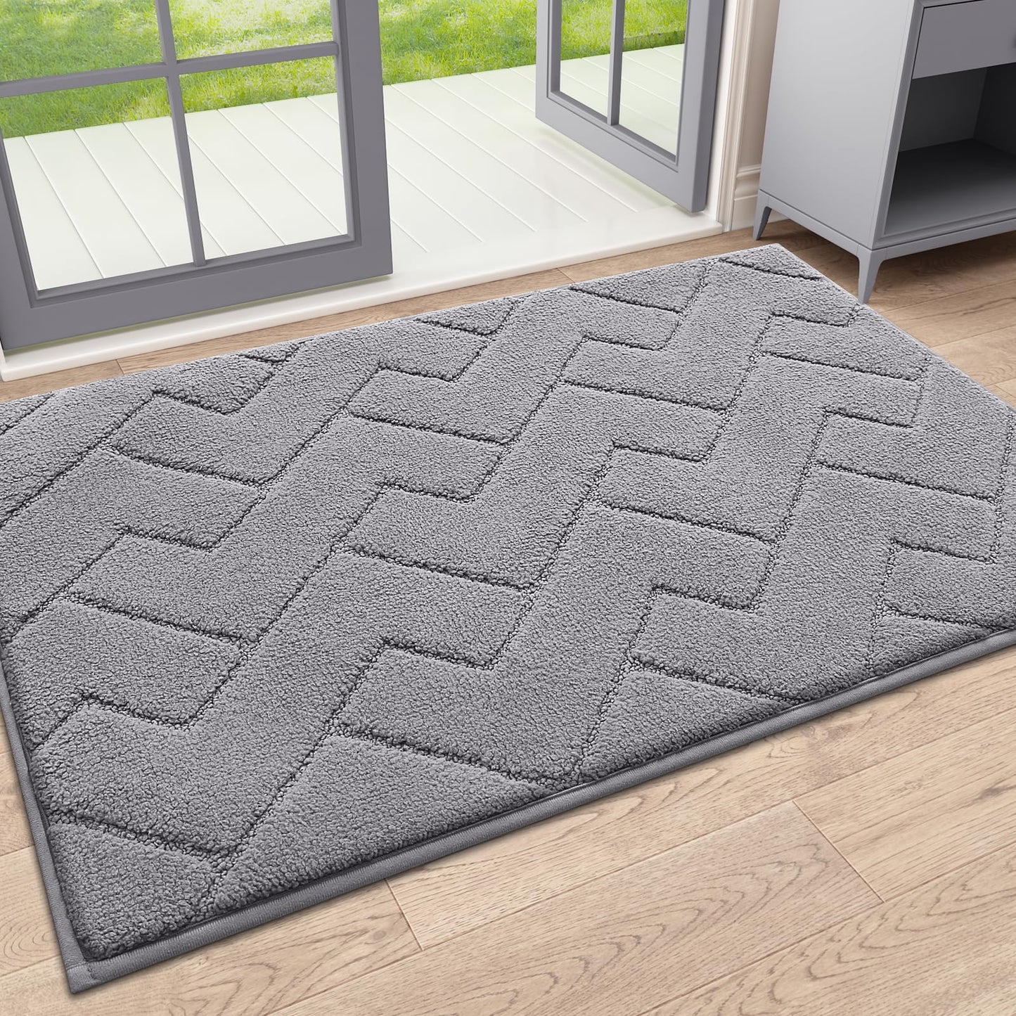 OLANLY Indoor Door Mat, 32x20, Dirt Resistant and Absorbent, Sturdy Non-Slip Rubber Backing, Easy to Clean, Washable Low-Profile Doormat for Entryway, Medium Gray