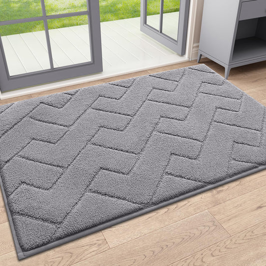 OLANLY Indoor Door Mat, 32x20, Dirt Resistant and Absorbent, Sturdy Non-Slip Rubber Backing, Easy to Clean, Washable Low-Profile Doormat for Entryway, Medium Gray